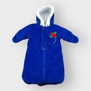 Blue Vintage Osh Kosh Corduroy Infant Coat Size 0-14 lbs Snowsuit Bunting Bag